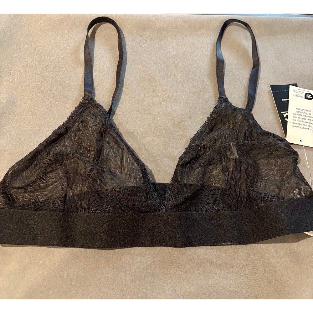 INC International Concepts Intimates Black Sheer Mesh Lace Bralette Large NWT